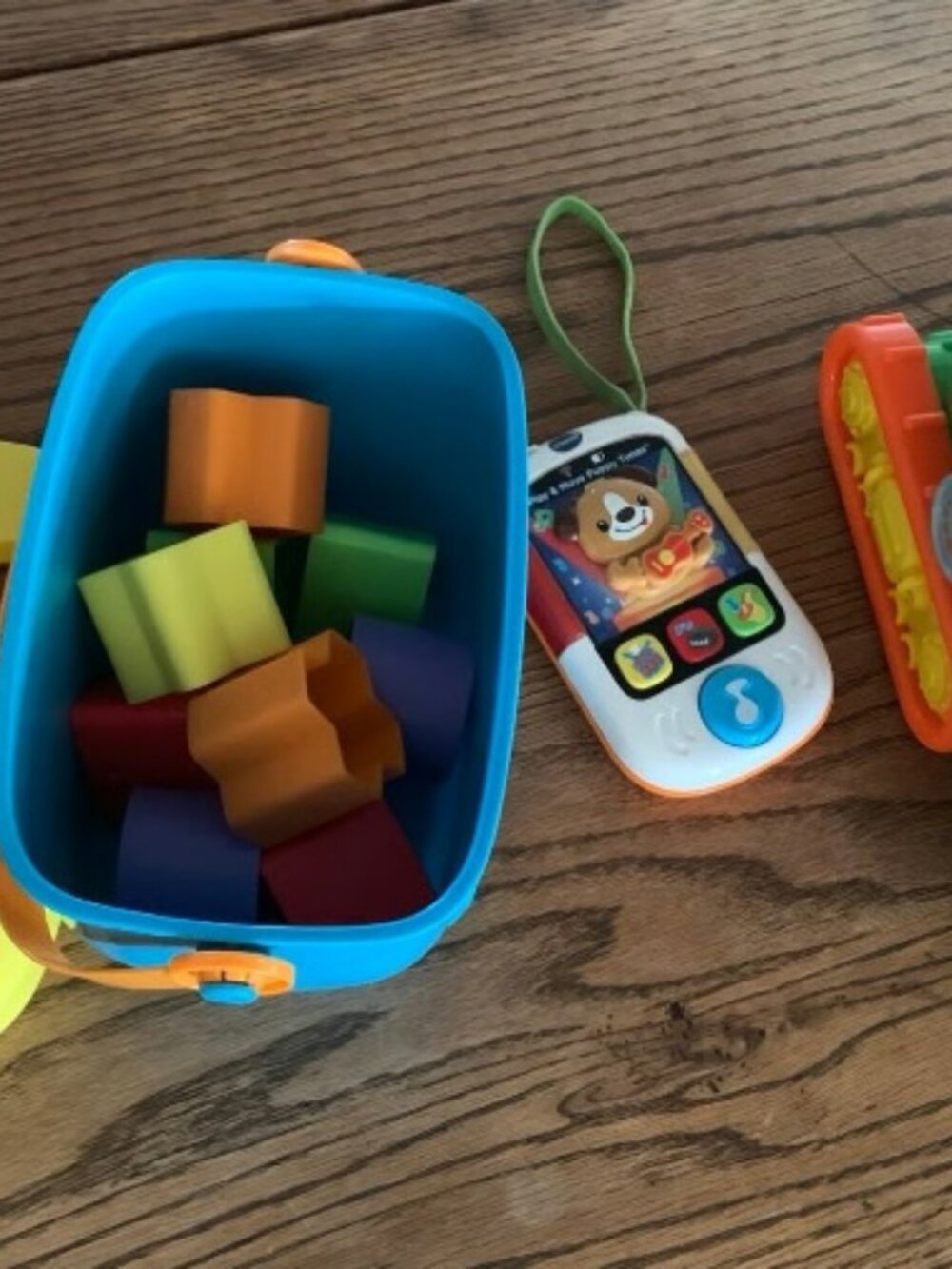 3 bundle toys-vtech puppy phone, tractor with balls, Fisher-Price blocks